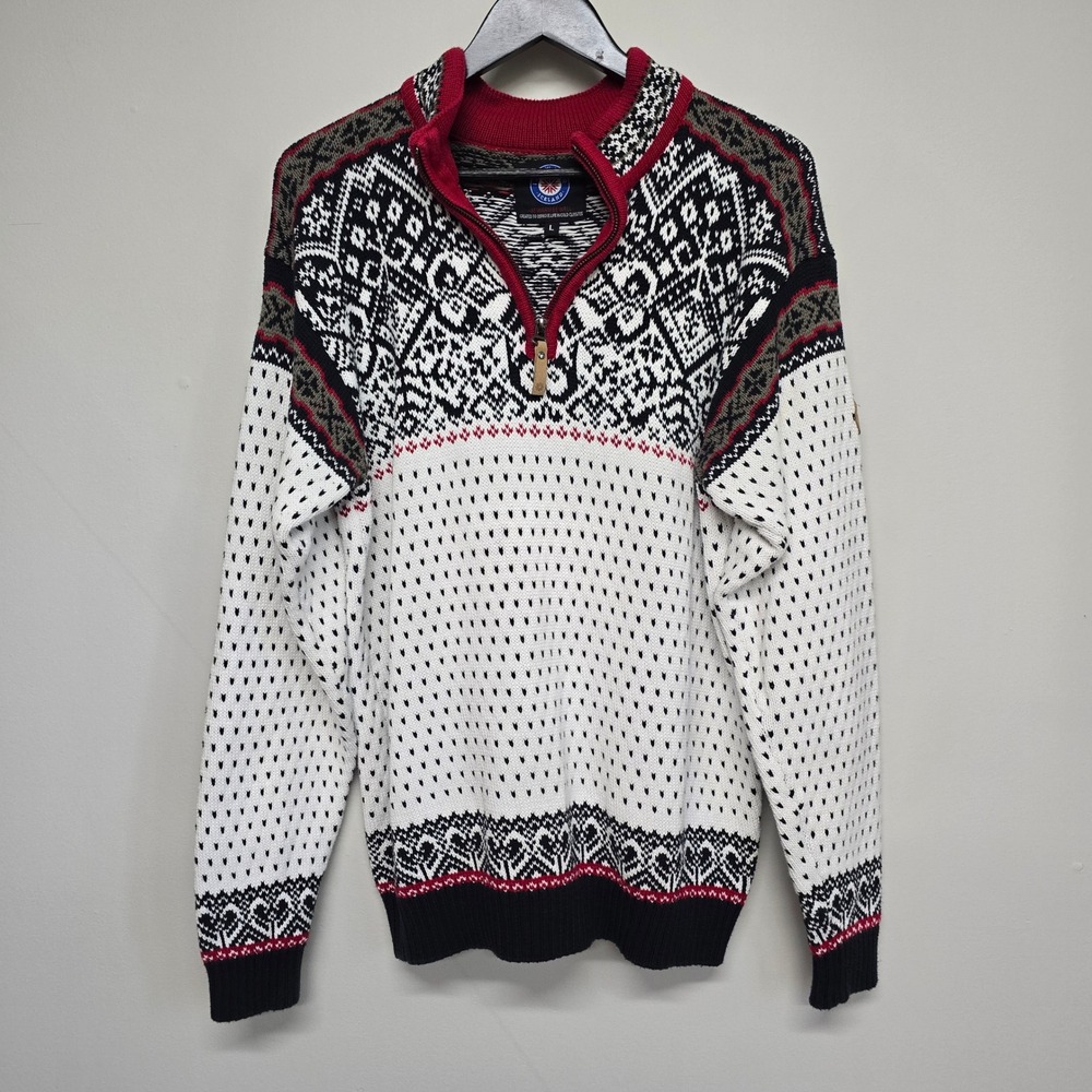 Icewear Baldur Sweater Mens L White Black Cotton Nordic Birdseye Half Zip Winter